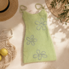 2fb54f56-c0a9-476e-b4d7-b0d1df4bd2dd Vestido de Punto Verde con Flores Decorativas y Tirantes para Mujer – Talla S