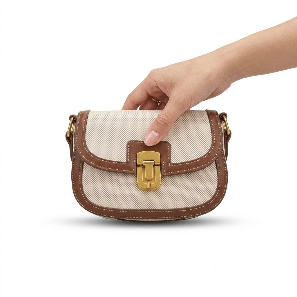 BBBM-001_3.JPG Women's Brown and Beige Crossbody Bag – Canvas Style with Faux Leather and Premium Metal Closure