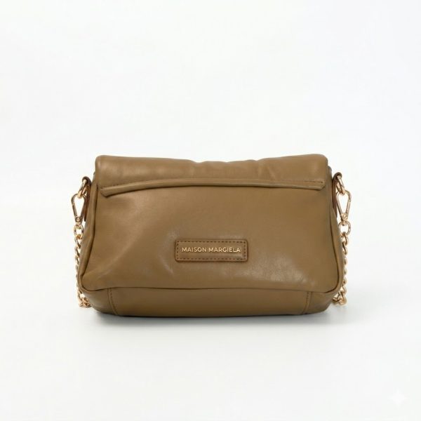 Quilted Clutch and Shoulder Bag in Tan Brown with Metal Clasp