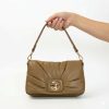 Quilted Clutch and Shoulder Bag in Tan Brown with Metal Clasp
