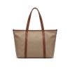 BTC-001_1.JPG Women's Large Cream and Brown Tote Bag – Canvas Style with Faux Leather Handles