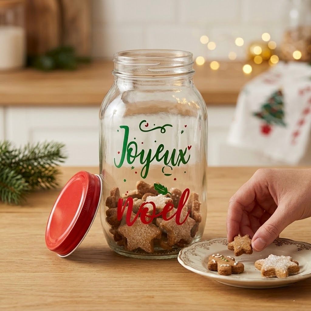 Frascos de vidrio navideños redondos de cristal con detalles rojos