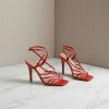 Sandalias de Tacón Rojas con Tiras Finas Cruzadas para Mujer