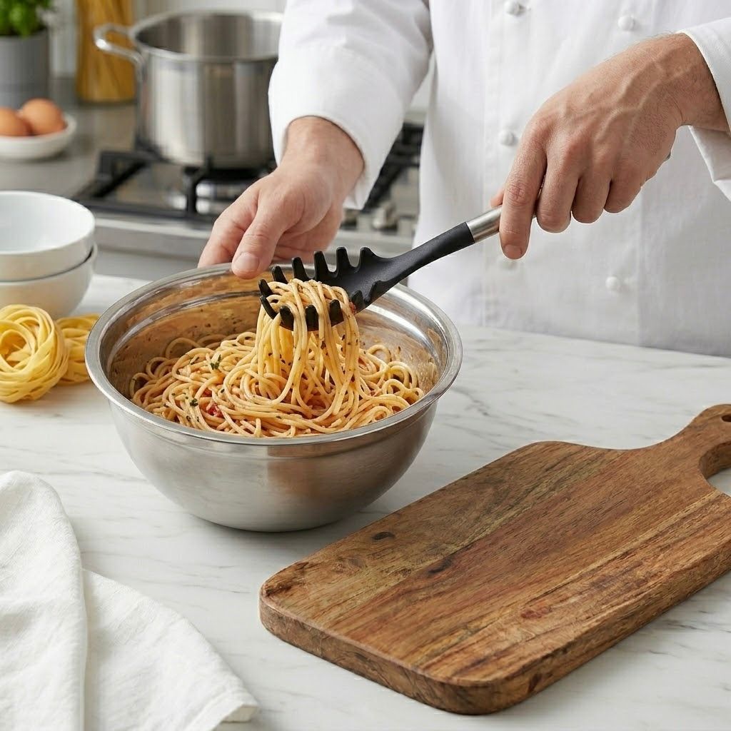 Utensilios de Cocina con Silicona Negra y Mango Metálico | Resistentes