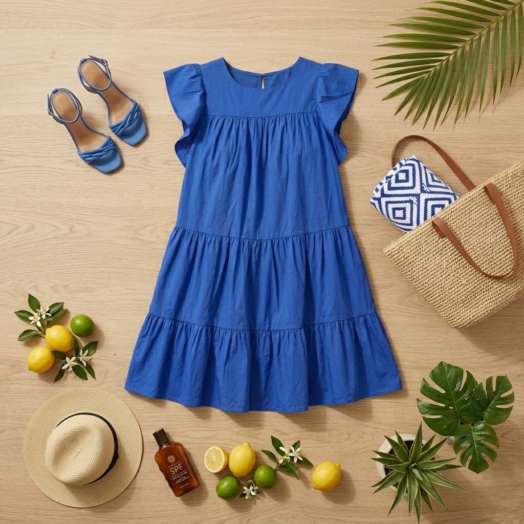 Vestido corto azul con volantes para mujer – vestido elegante y femenino de verano