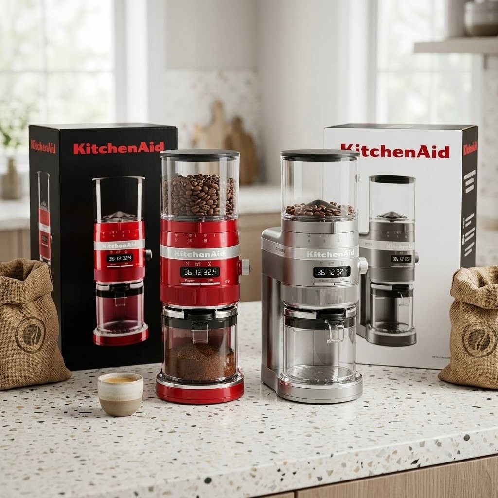 Molinillo de Café Eléctrico KitchenAid Rojo y Gris – Molino de Café con Pantalla Digital