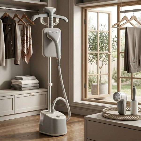 Centro de Planchado Vertical a Vapor STEAMIQ – Vaporizador de Ropa con Soporte Ajustable