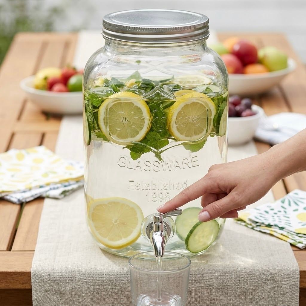 Dispensador de Bebidas de Cristal con Grifo 4L – Jarra para Limonada, Agua y Refrescos