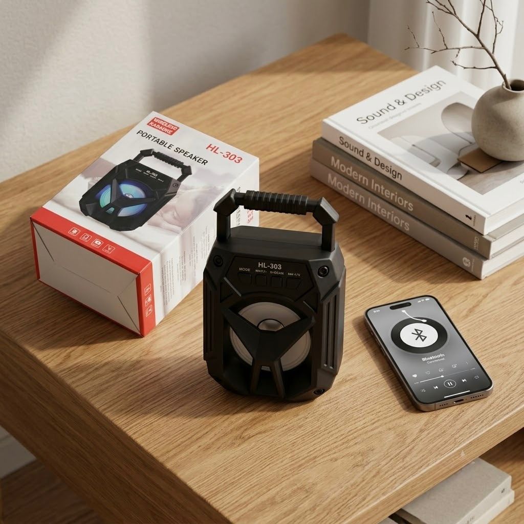 Altavoz Bluetooth Portátil HL-303 con Luces LED – Speaker Inalámbrico Recargable para Música y Karaoke