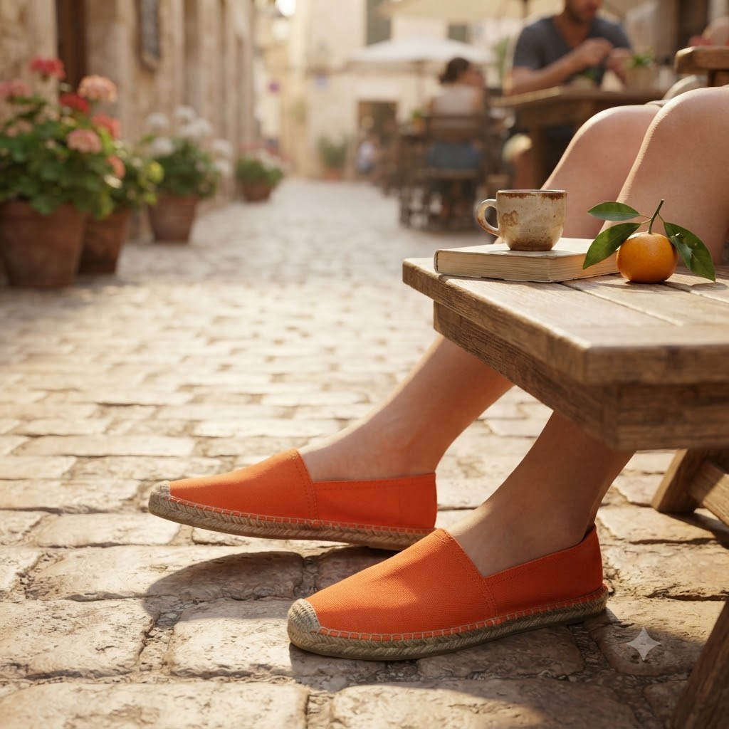 Alpargata de Yute Naranja Lisa para Mujer – Suela de Yute Natural de Verano