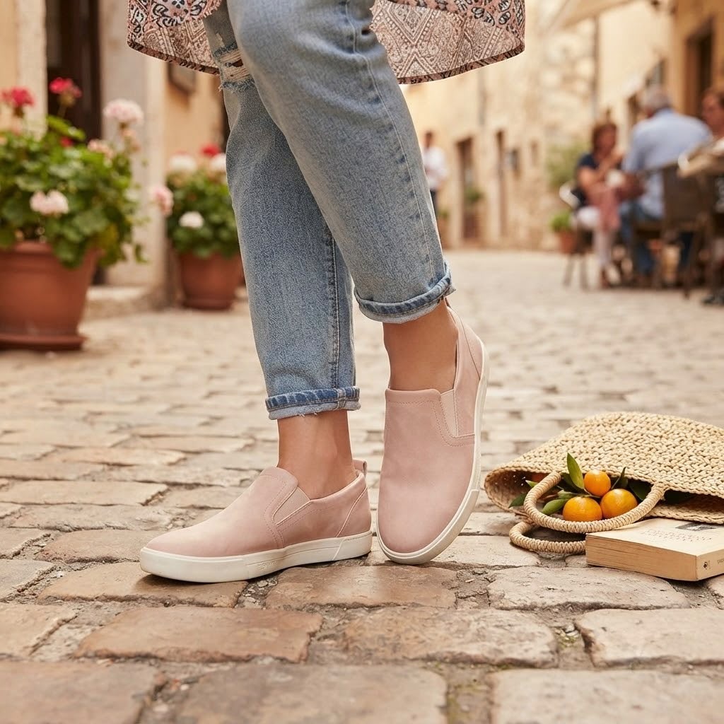 Alpargata de Mujer Rosa Efecto Piel sin Cordones – Suela de Lona Blanca