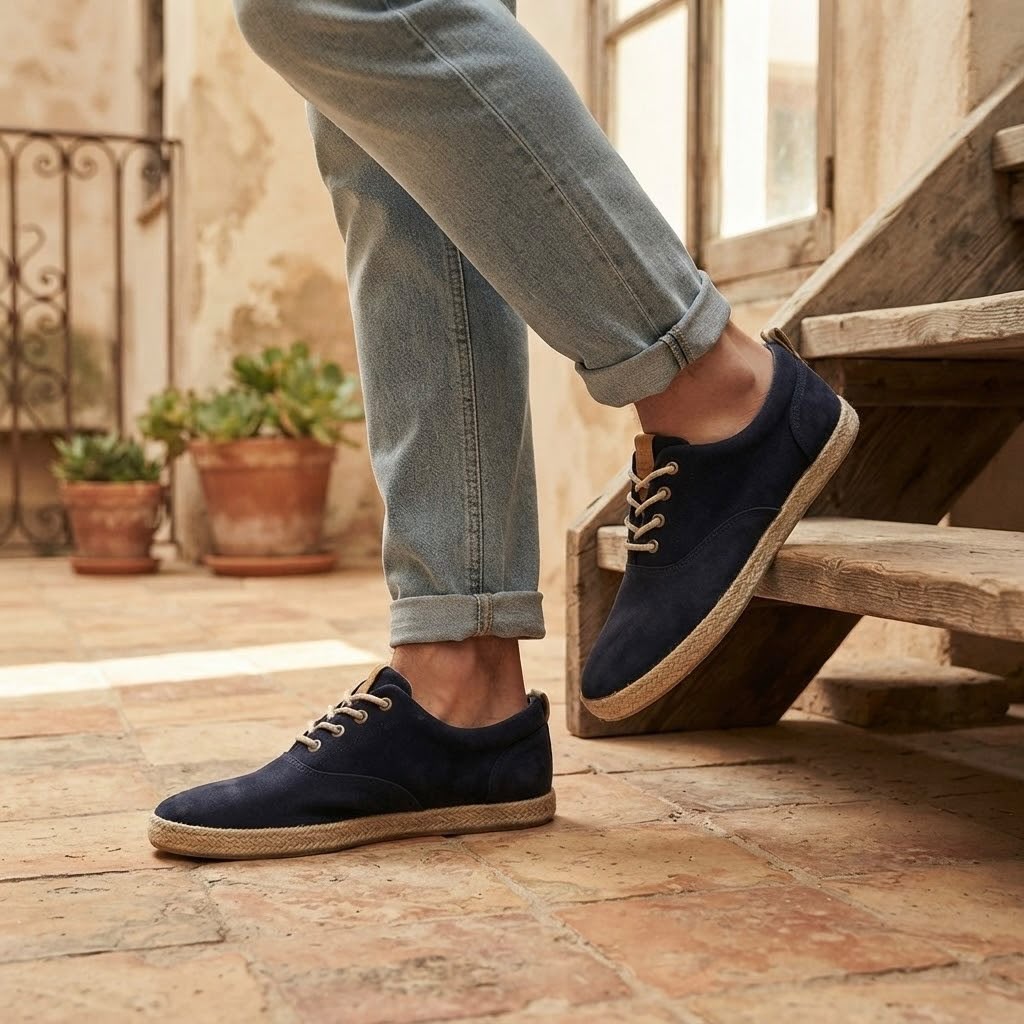 Men's Blue Espadrilles with Jute Laces and Sole – Size 45