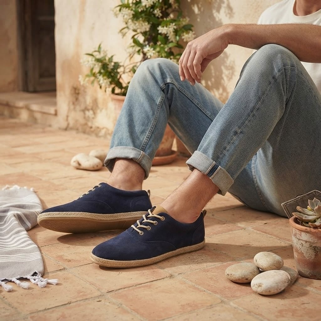 Men's Blue Espadrilles with Jute Laces and Sole – Size 45