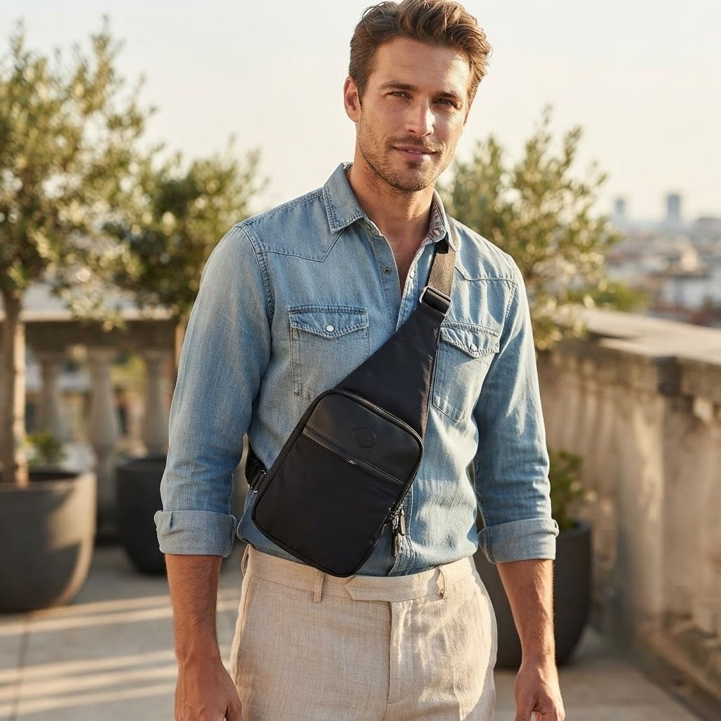 Bolso Bandolera Cruzada Unisex Negro – Bolsa de Pecho con Múltiples Compartimentos