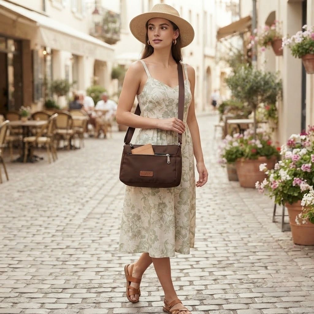 Bolso Bandolera Pequeño Marrón con Múltiples Compartimentos – Bolso Cruzado para Mujer