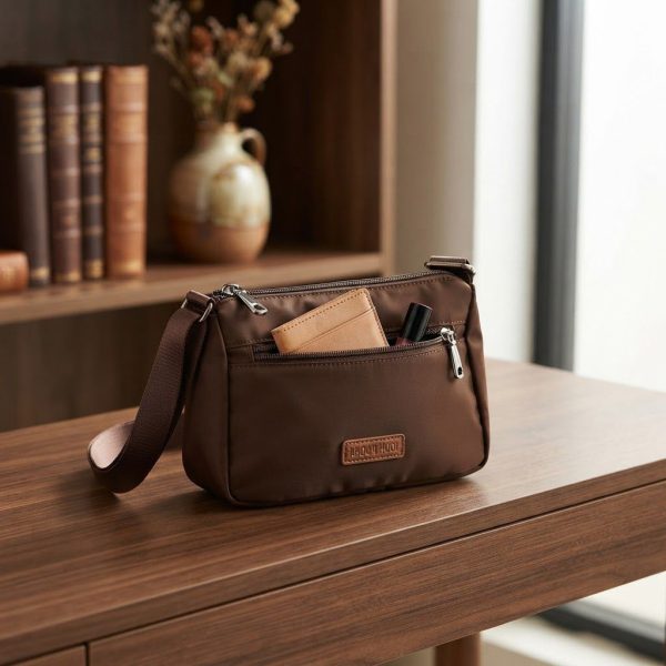 BBMP-001_3.JPG Bolso Bandolera Pequeño Marrón con Múltiples Compartimentos – Bolso Cruzado para Mujer