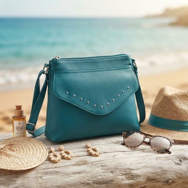 Bolso Bandolera de Mujer Turquesa con Tachuelas Decorativas – Bolso Cruzado Elegante de Polipiel