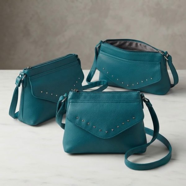 Bolso Bandolera de Mujer Turquesa con Tachuelas Decorativas – Bolso Cruzado Elegante de Polipiel