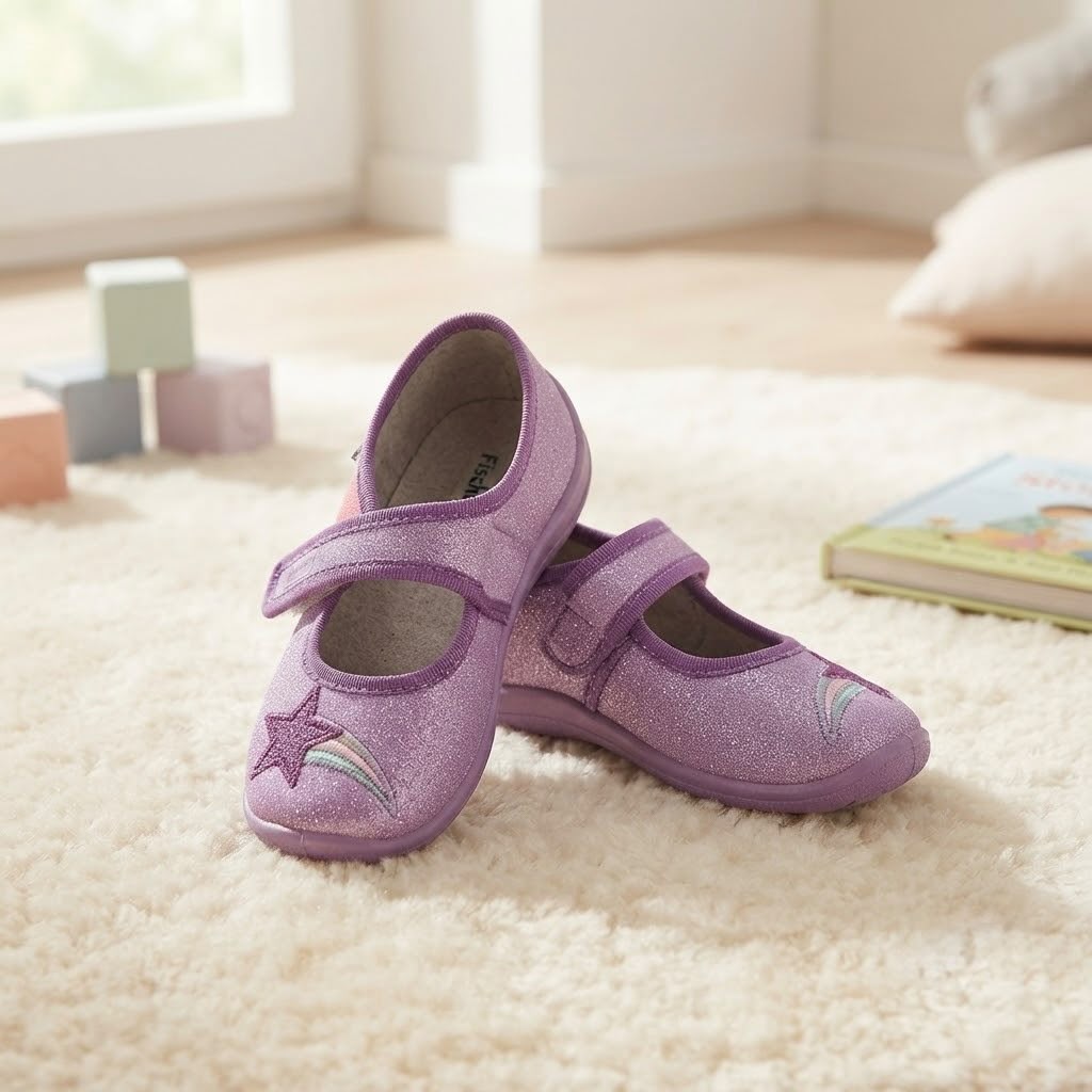 Girls' Purple Ballet Flats with Glitter Shooting Star – Size 25