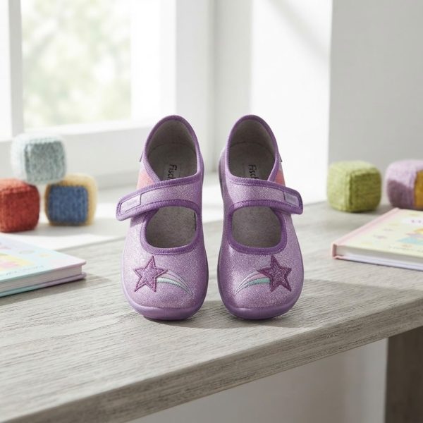 BNE-001_2.JPG Girls' Purple Ballet Flats with Glitter Shooting Star – Size 25