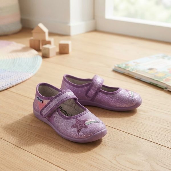 BNE-001_3.JPG Girls' Purple Ballet Flats with Glitter Shooting Star – Size 25