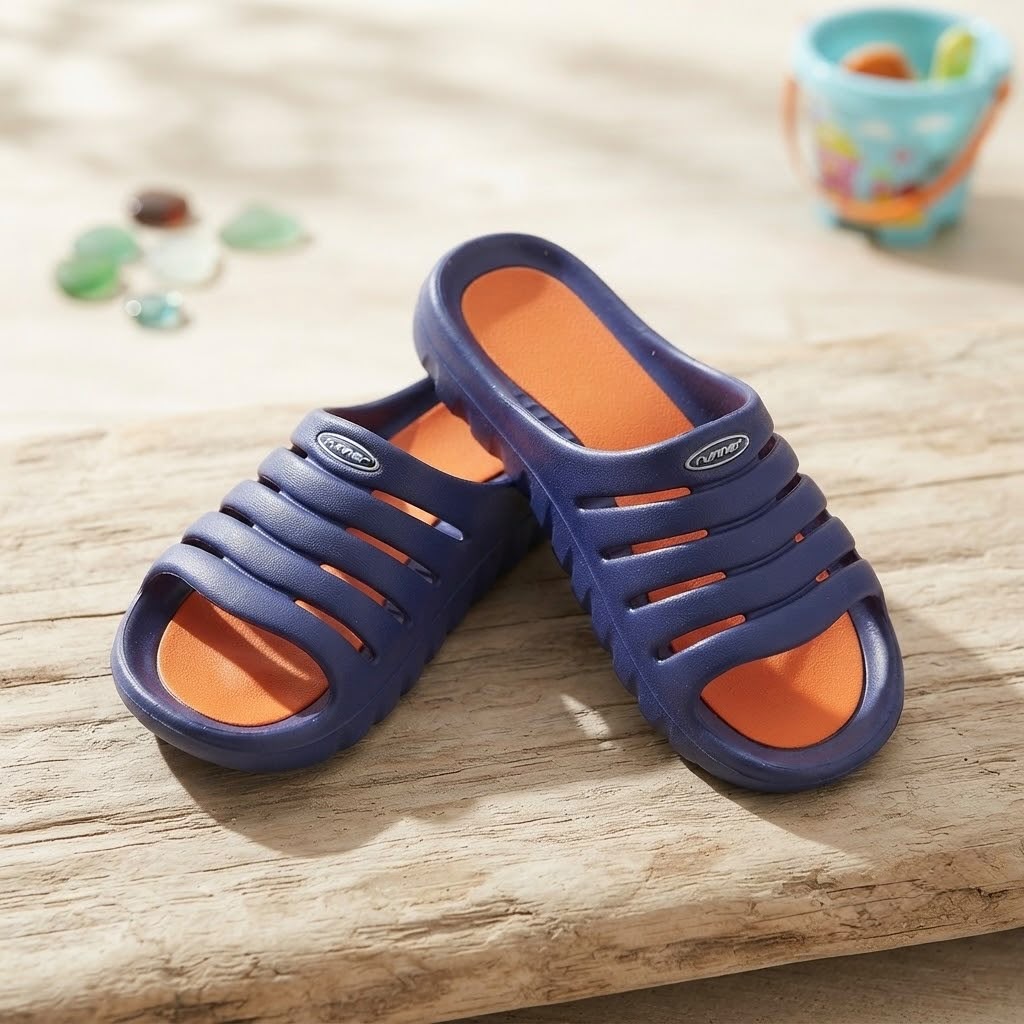 Chanclas de Niño Azules con Suela Naranja – Sandalias de Goma Talla 34