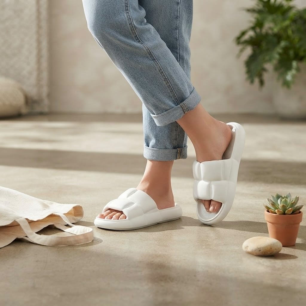 Chanclas de Goma Blancas Acolchadas para Mujer – Suela Antideslizante Talla 36/37