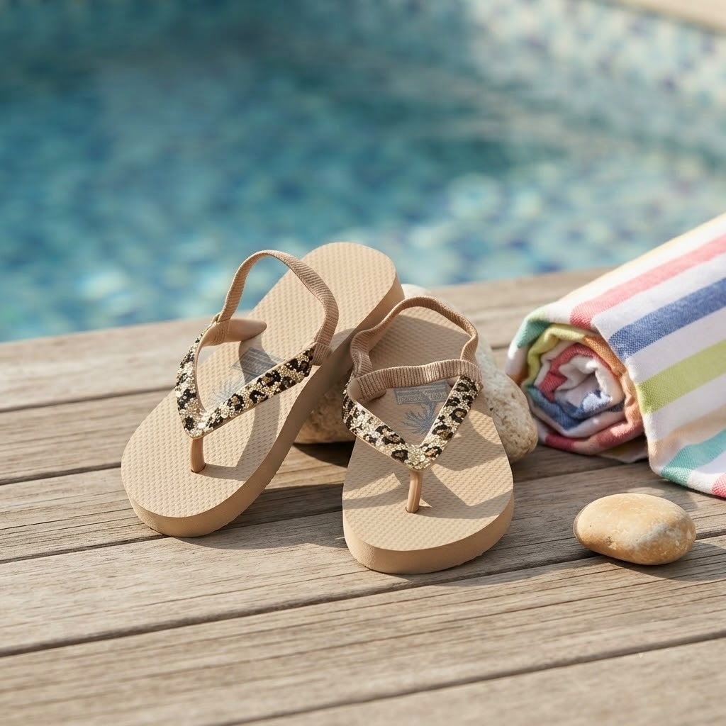 Girls' Animal Print Slides with Beige Sole – Summer Sandals Size 26