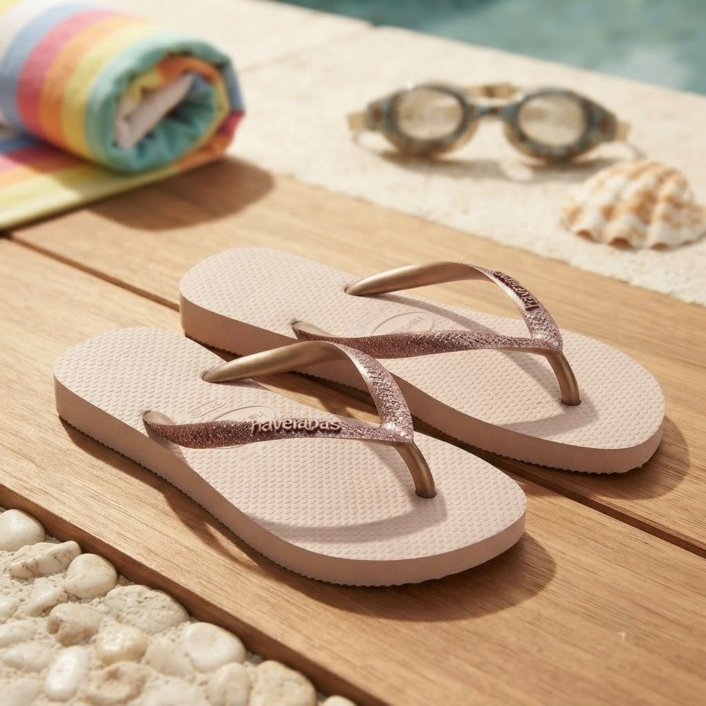 Girls' Pink Flip-Flops with Glitter Straps – Summer Sandals Sizes 29/30