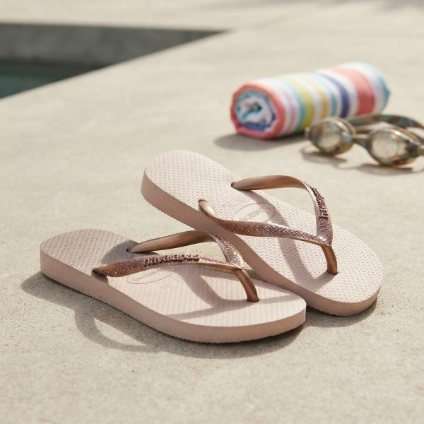 CORNB-001_3.JPG Girls' Pink Flip-Flops with Glitter Straps – Summer Sandals Sizes 29/30
