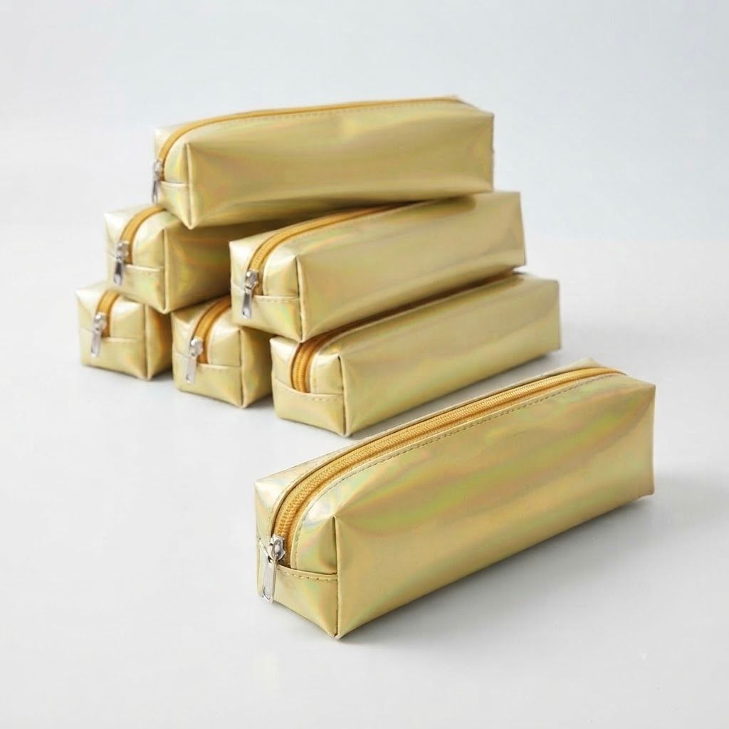 Estuche Escolar Rectangular Metalizado Amarillo y Azul – Portatodo con 1 Cremallera