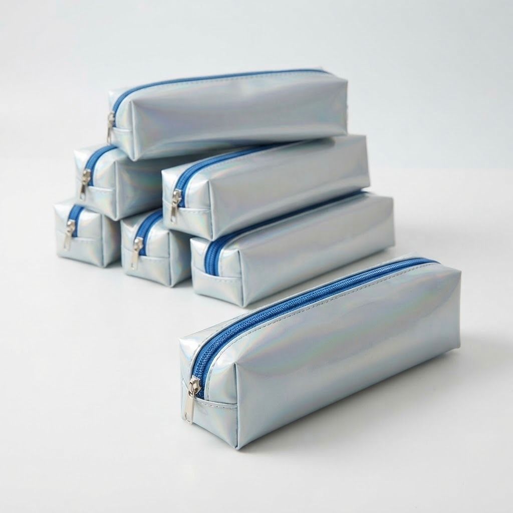 Estuche Escolar Rectangular Metalizado Amarillo y Azul – Portatodo con 1 Cremallera