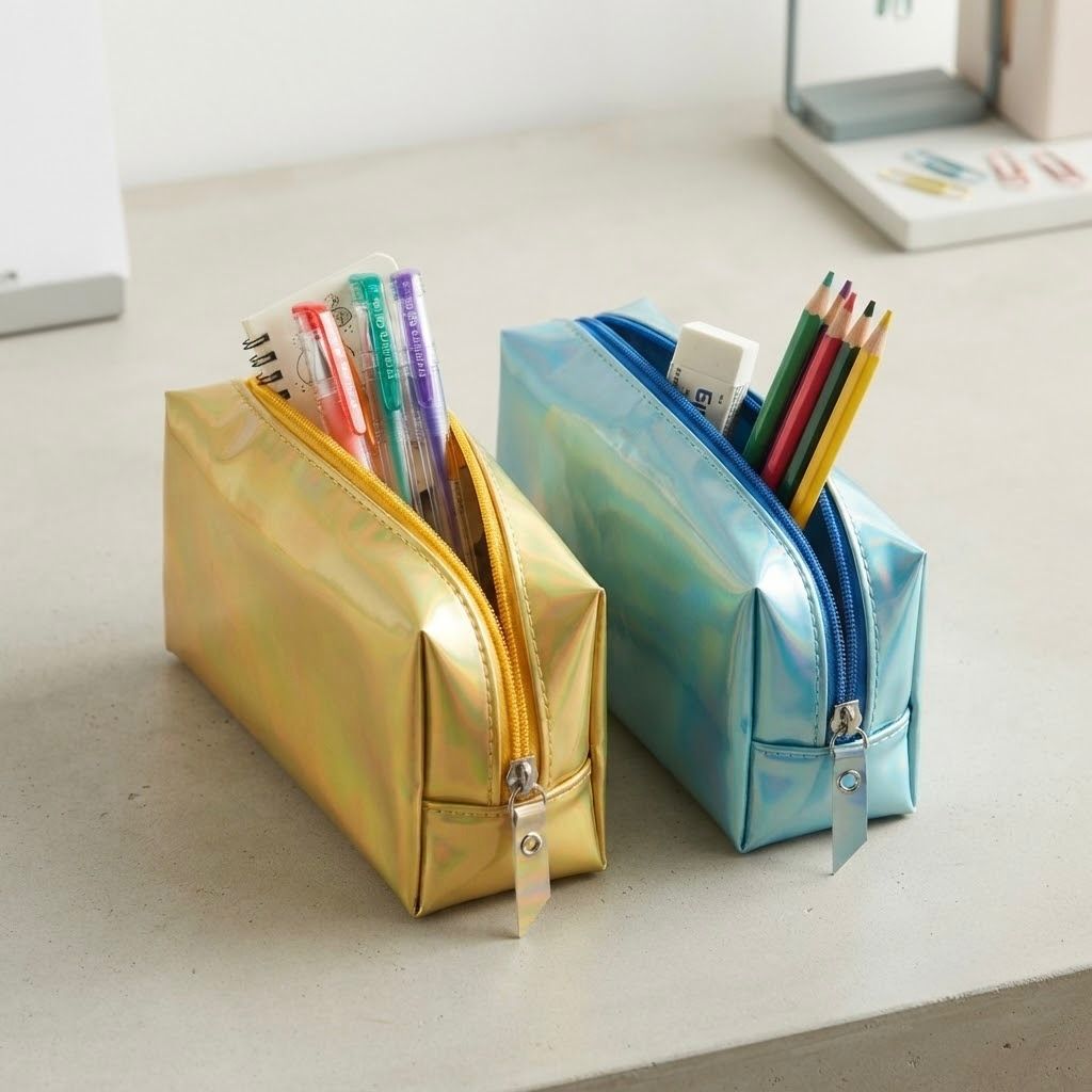 EECMA-002_1.JPG Estuche Escolar Rectangular Metalizado Amarillo y Azul – Portatodo con 1 Cremallera