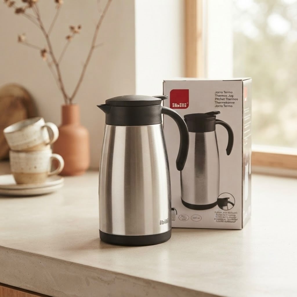 Jarra Termo de Acero Inoxidable 1 Litro IBILI – Jarra Térmica para Café, Té y Bebidas