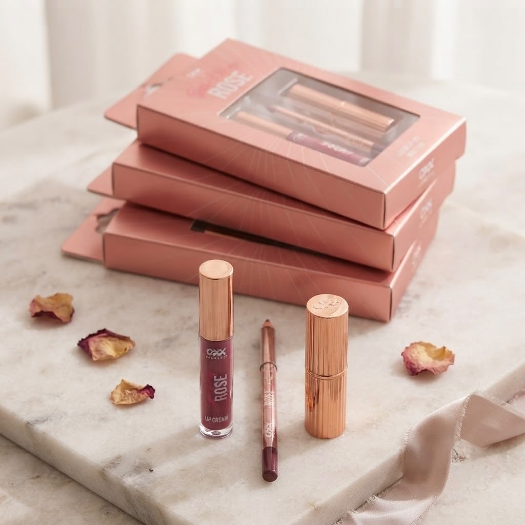 Kit de Labios OXX Cosmetics Rose – Labial, Perfilador y Gloss en Tono Rosado