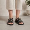 Women's Black Flat Sandals with Gold Buckles – Size 37 | Comfortable Summer Sandals