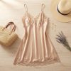 Vestido Corto Satinado Champagne con Encaje – Talla XL Elegante para Mujer