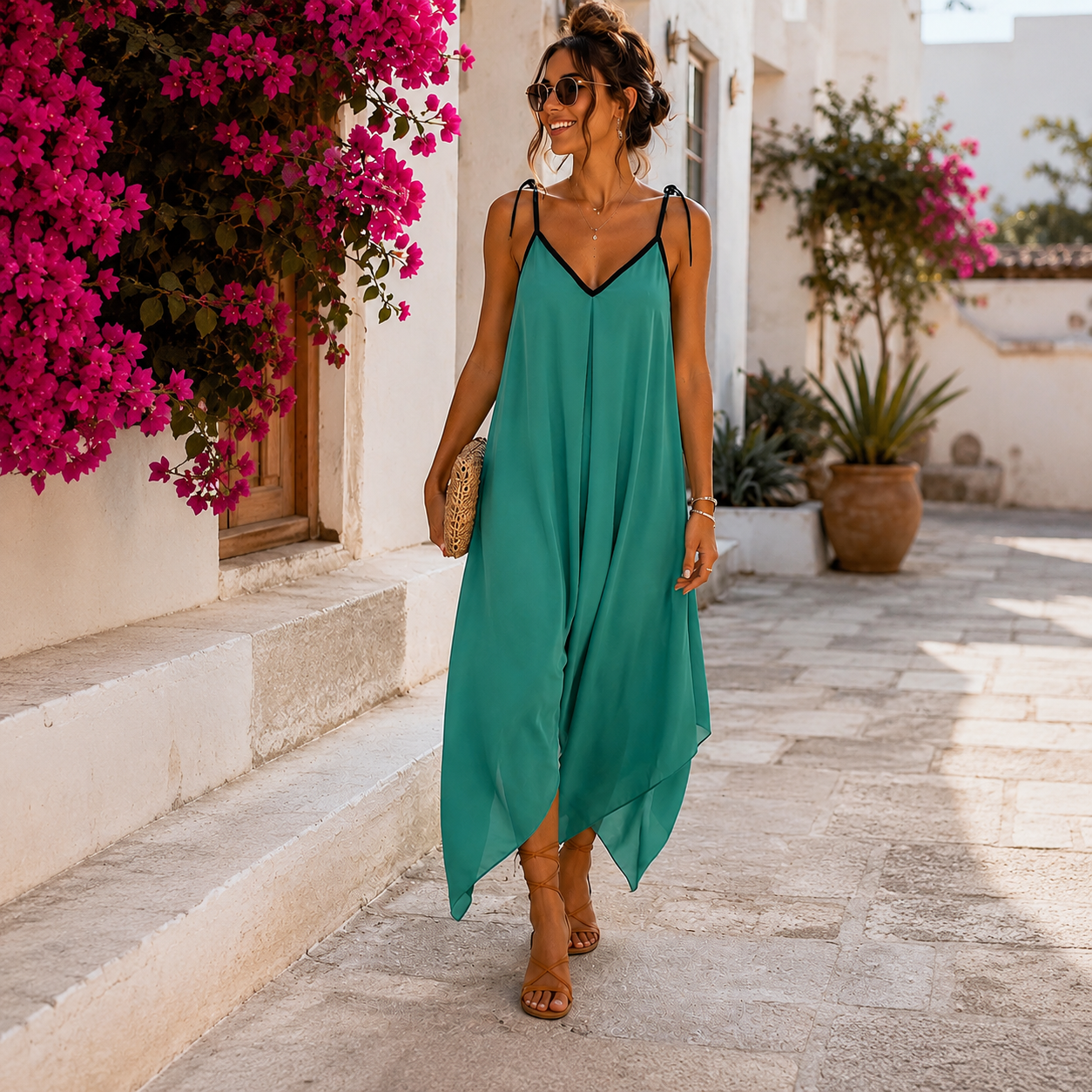 VLVM-001_1.jpg Vestido Largo Verde de Mujer con Tirantes Finos – Talla Única Elegante y Fluido