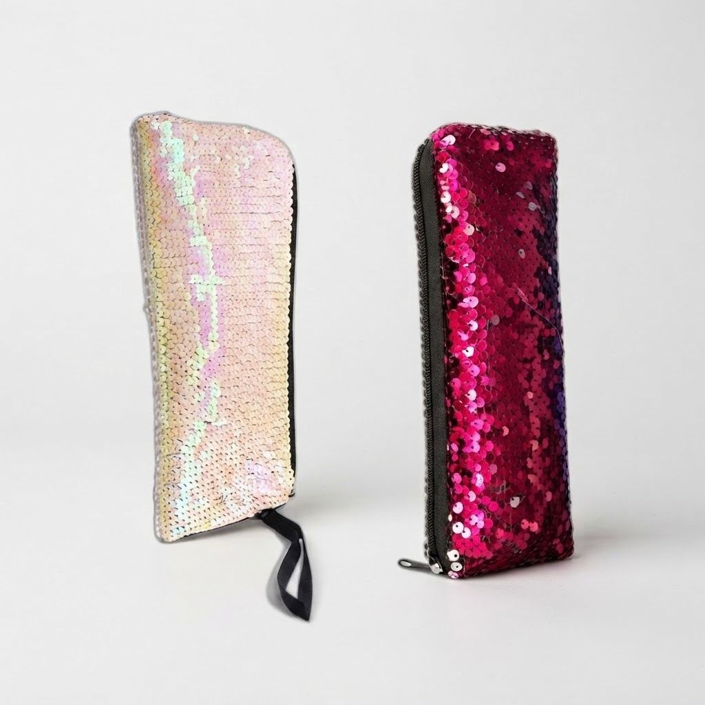 WhatsApp Image 2026-07-08 at 15.39.17 Rectangular Sequin Pencil Case in Light & Dark Pink – Single Zip School Pen Case