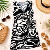 Vestido Cruzado de Mujer Blanco y Negro con Estampado Abstracto – Vestido Elegante de Verano Talle Unico