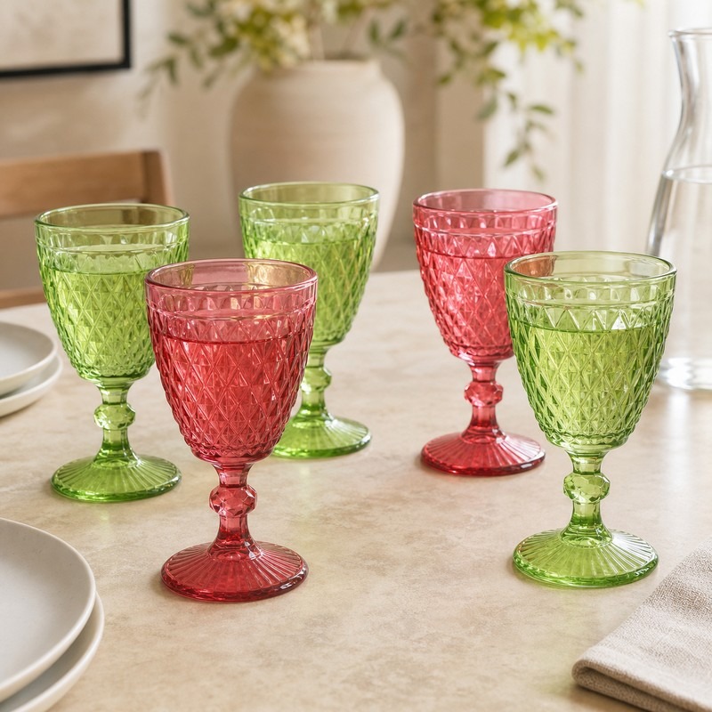 Copa de cristal vintage 300 ml rojo y verde