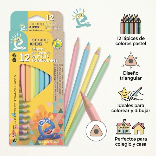 Beneficios de 12 lápices de colores pastel triangulares