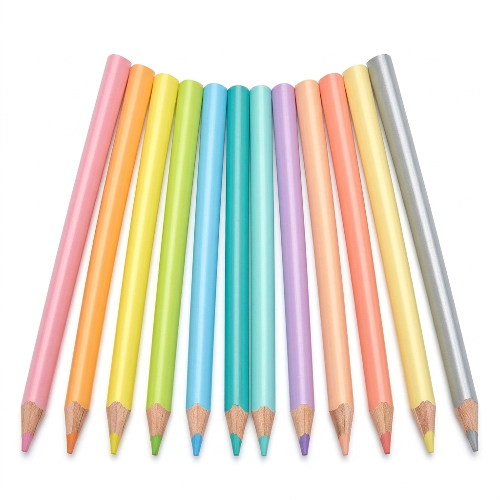 12 lápices pastel triangulares - principal 12 lápices de colores pastel triangulares sobre fondo blanco