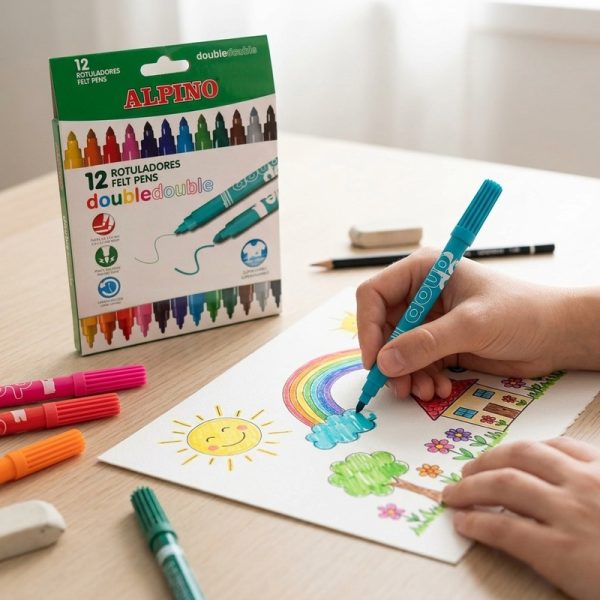 Uso de un rotulador Alpino Double para colorear un dibujo