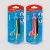 Dos opciones de color del compás escolar KEYROAD con lápiz: azul y verde lima, y rosa y amarillo, cada uno en su blíster individual.
