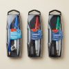 Tres modelos de compás metálico KEYROAD Tec-one en sus estuches: azul con lápiz, rojo y verde con mina.