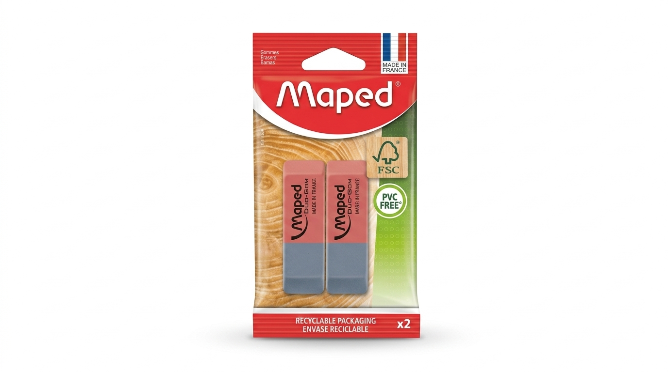 Pack de dos gomas Maped Duo-Gom rosa y gris en su envase
