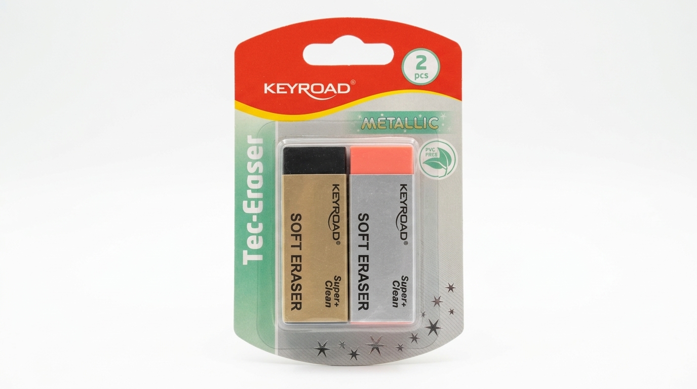 KEYROAD Metallic pack de 2 - frontal Pack de dos gomas KEYROAD Metallic en blíster. Imagen ilustrativa generada con IA.