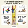 Beneficios de 6 lápices bicolor triangulares con 12 colores
