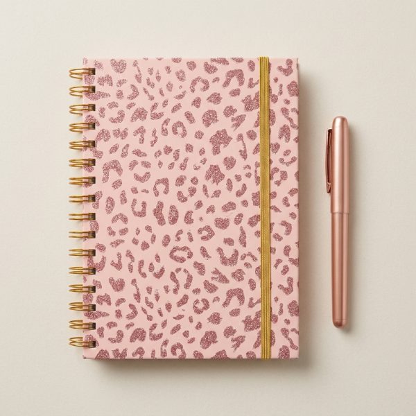 Libreta rosa leopardo y bolígrafo – principal. Imagen ilustrativa generada con IA.